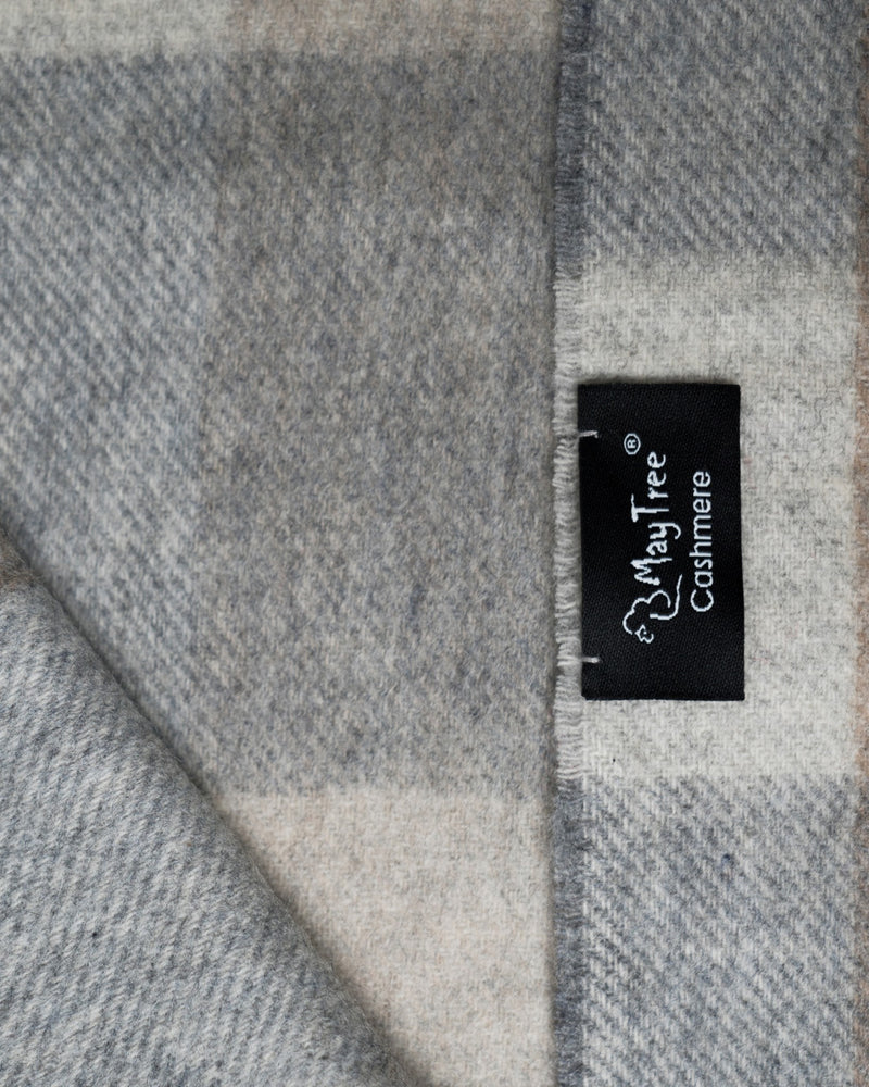 Echarpe 100% cachemire, 180 x 30, tissée, à carreaux gris beige