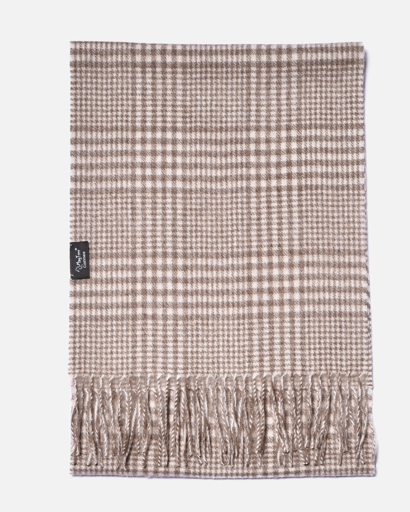 Cashmere scarf houndstooth beige