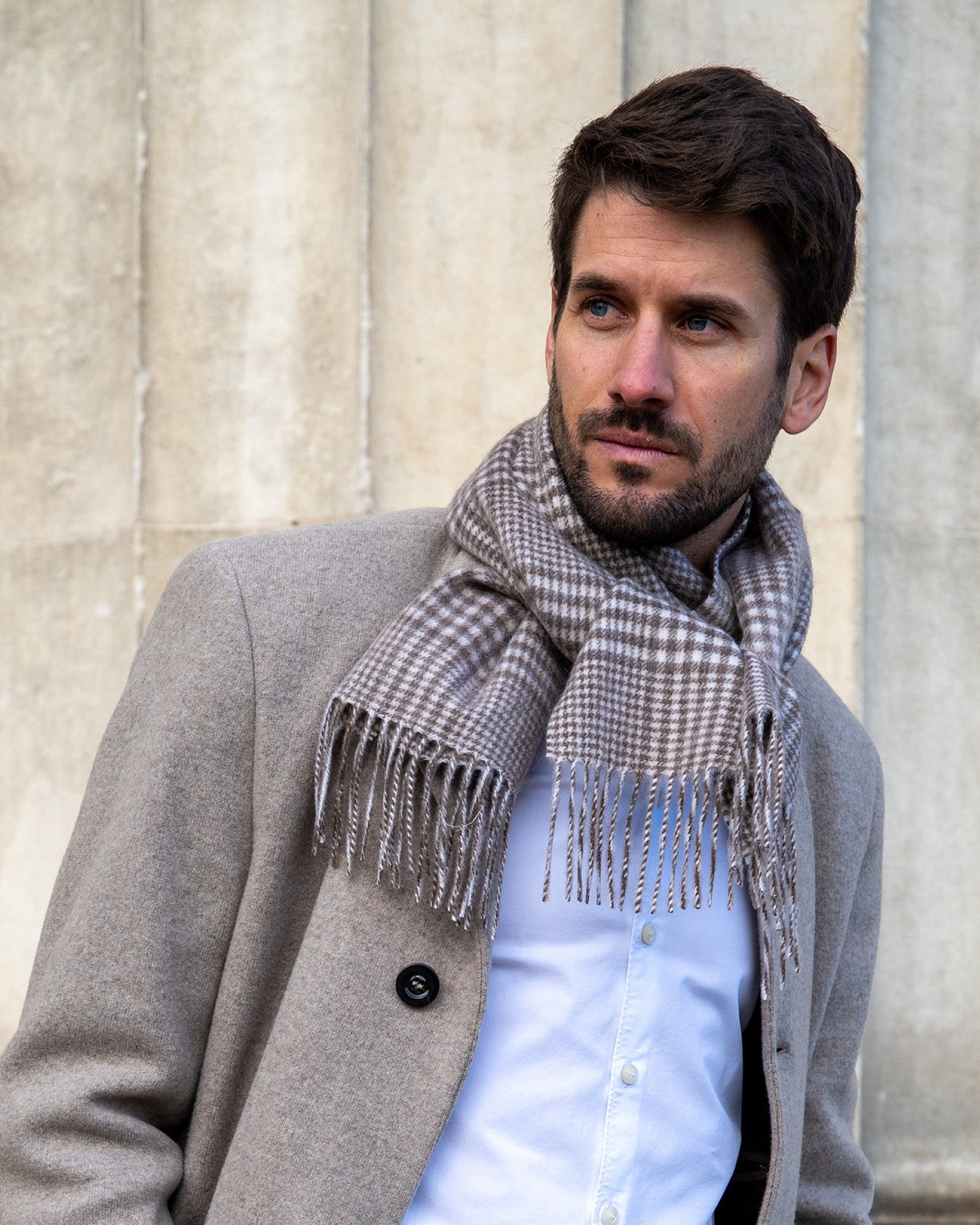 Cashmere scarf houndstooth beige