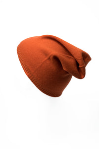 Beanie-Mütze aus 100% Kaschmir mit Rand Orange
