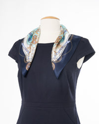 Silk scarf square baroque 53x53 blue