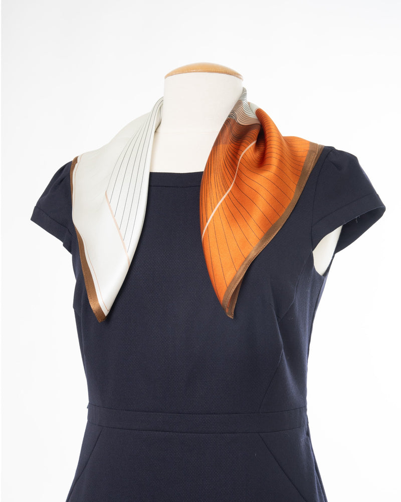 Silk scarf square abstract lines 53x53 white orange
