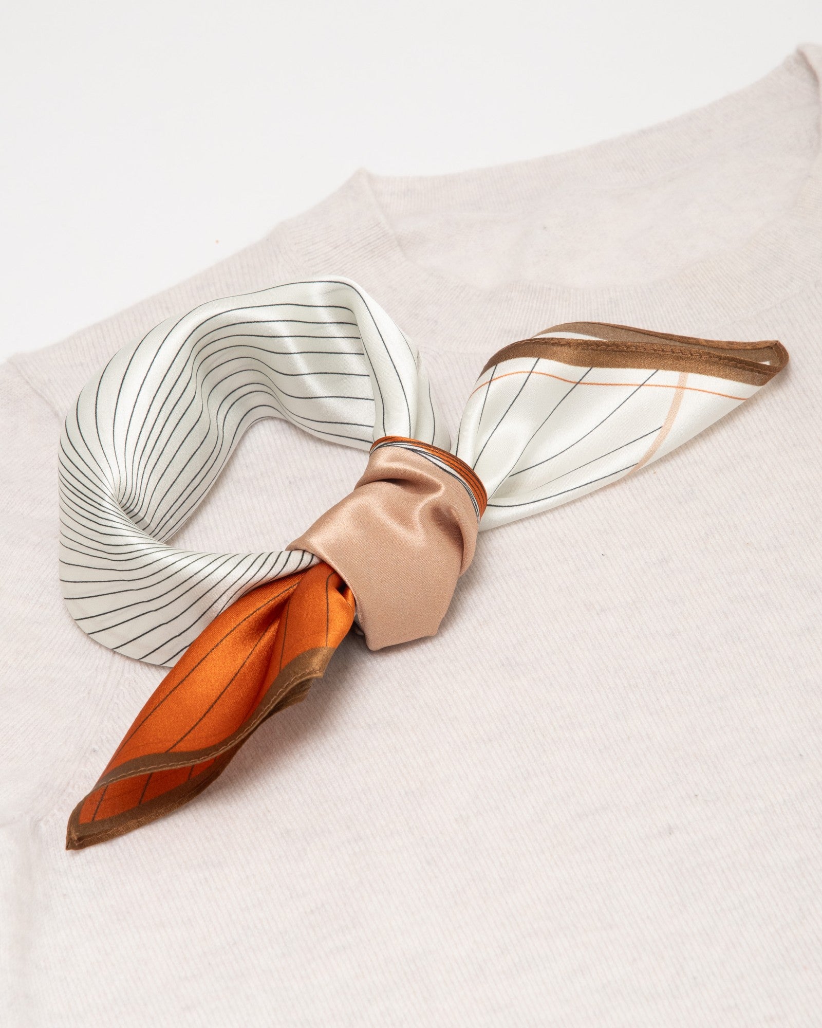 Silk scarf square abstract lines 53x53 white orange