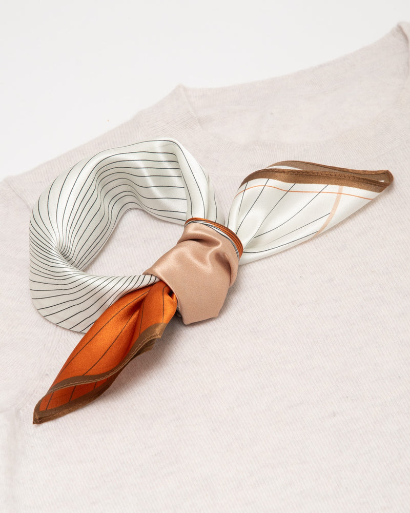 Silk scarf square abstract lines 53x53 white orange