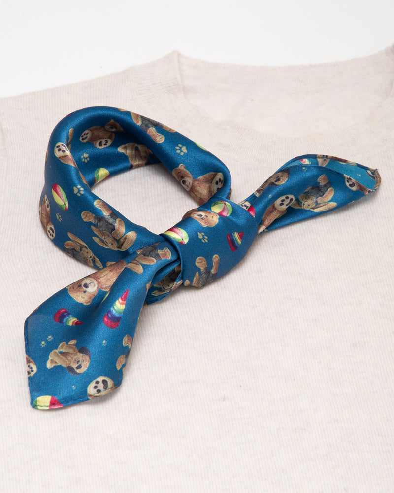 Silk scarf square bear joy 53x53 blue