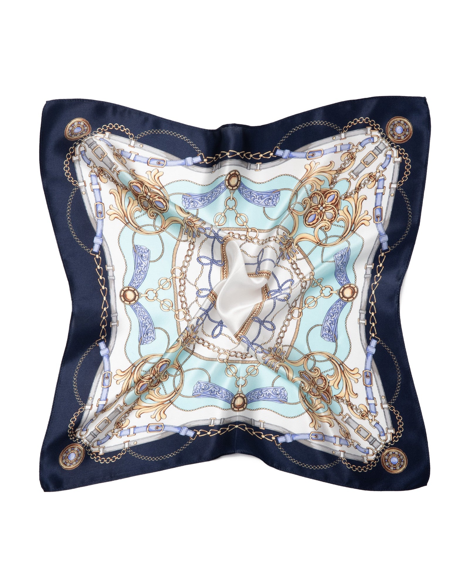 Silk scarf square baroque 53x53 blue