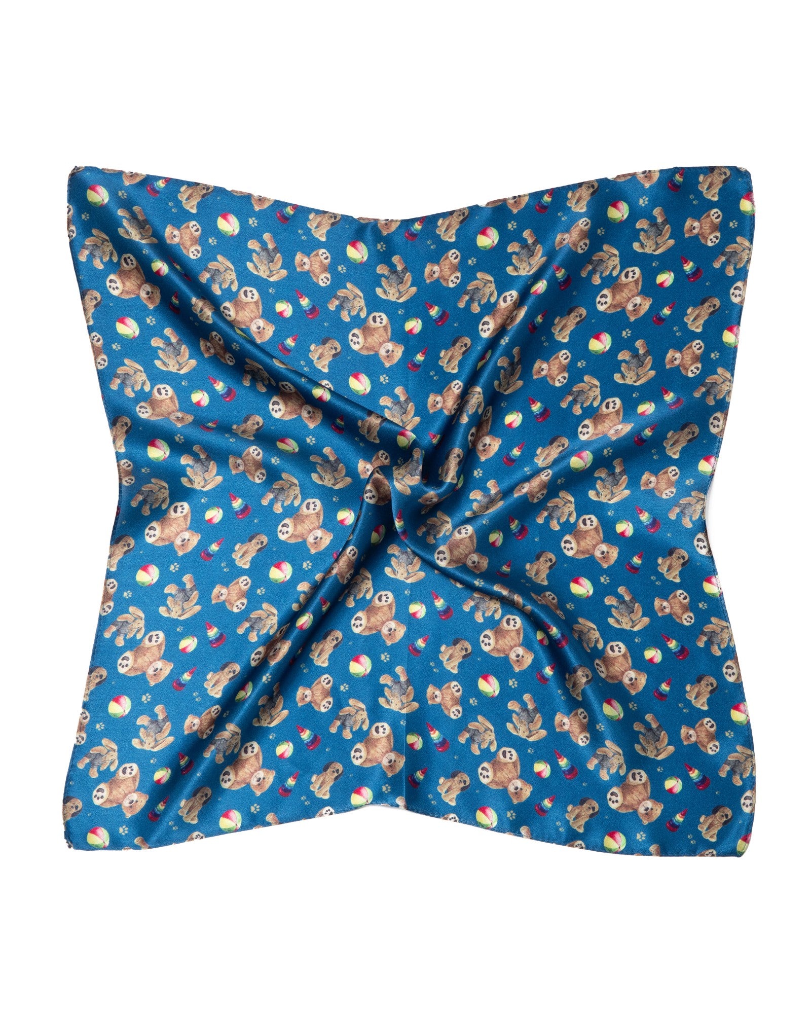 Silk scarf square bear joy 53x53 blue