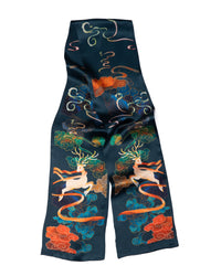 Seidenschal beidseitig, Glückshirsch dunkelblau 16x145