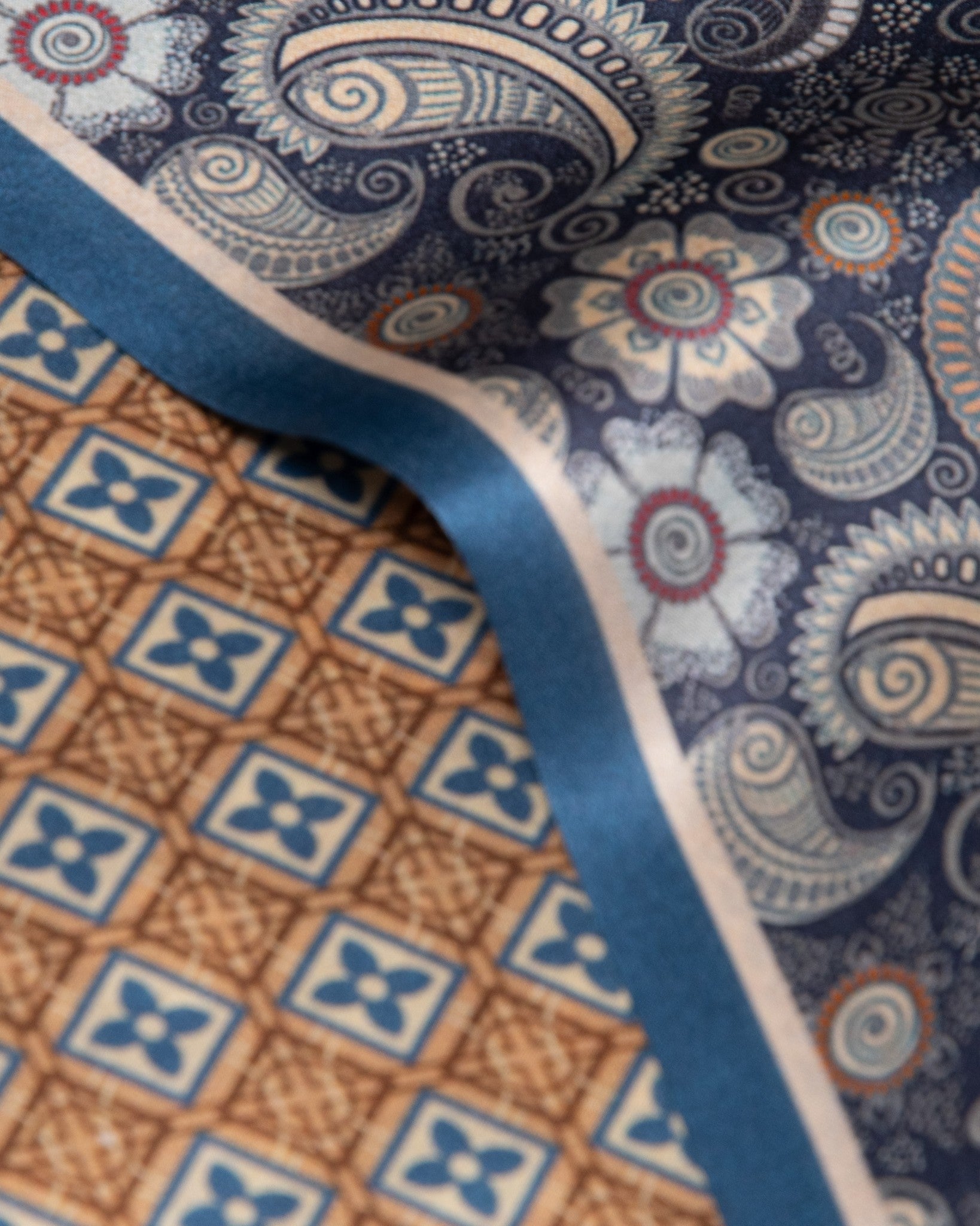 Seidenschal beidseitig, Paisley blau, 16 x 145 cm