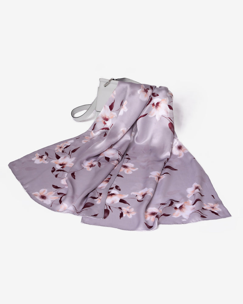 Silk scarf hibiscus gray