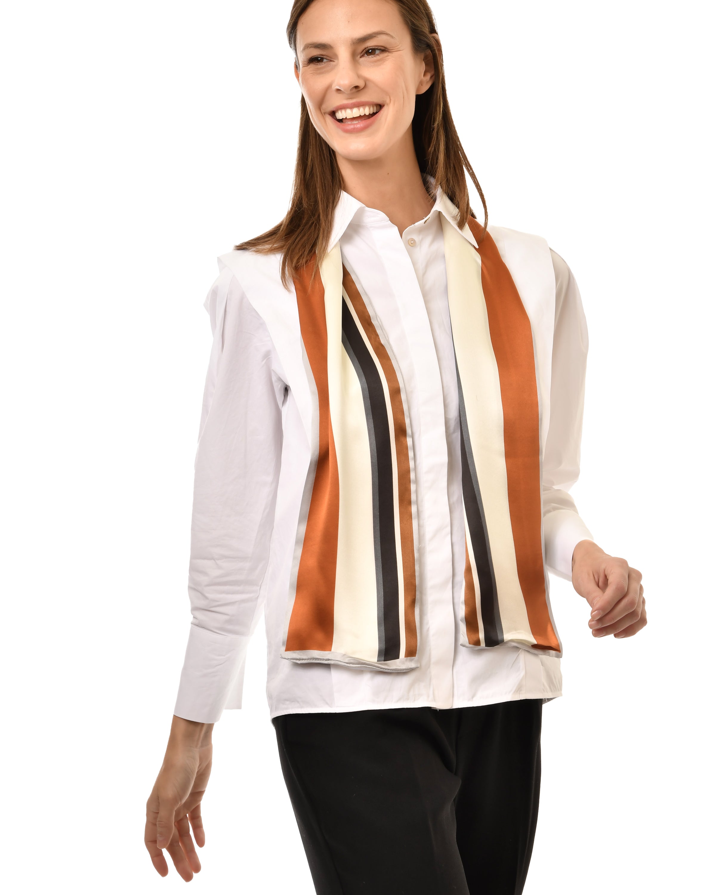 schmaler Seidenschal caramel, beige, weiss, schwarz