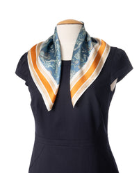 Carré de soie Paisley 53x53 bleu jean orange