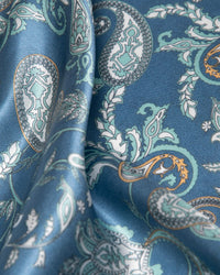 Carré de soie Paisley 53x53 bleu jean orange