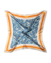 Carré de soie Paisley 53x53 bleu jean orange