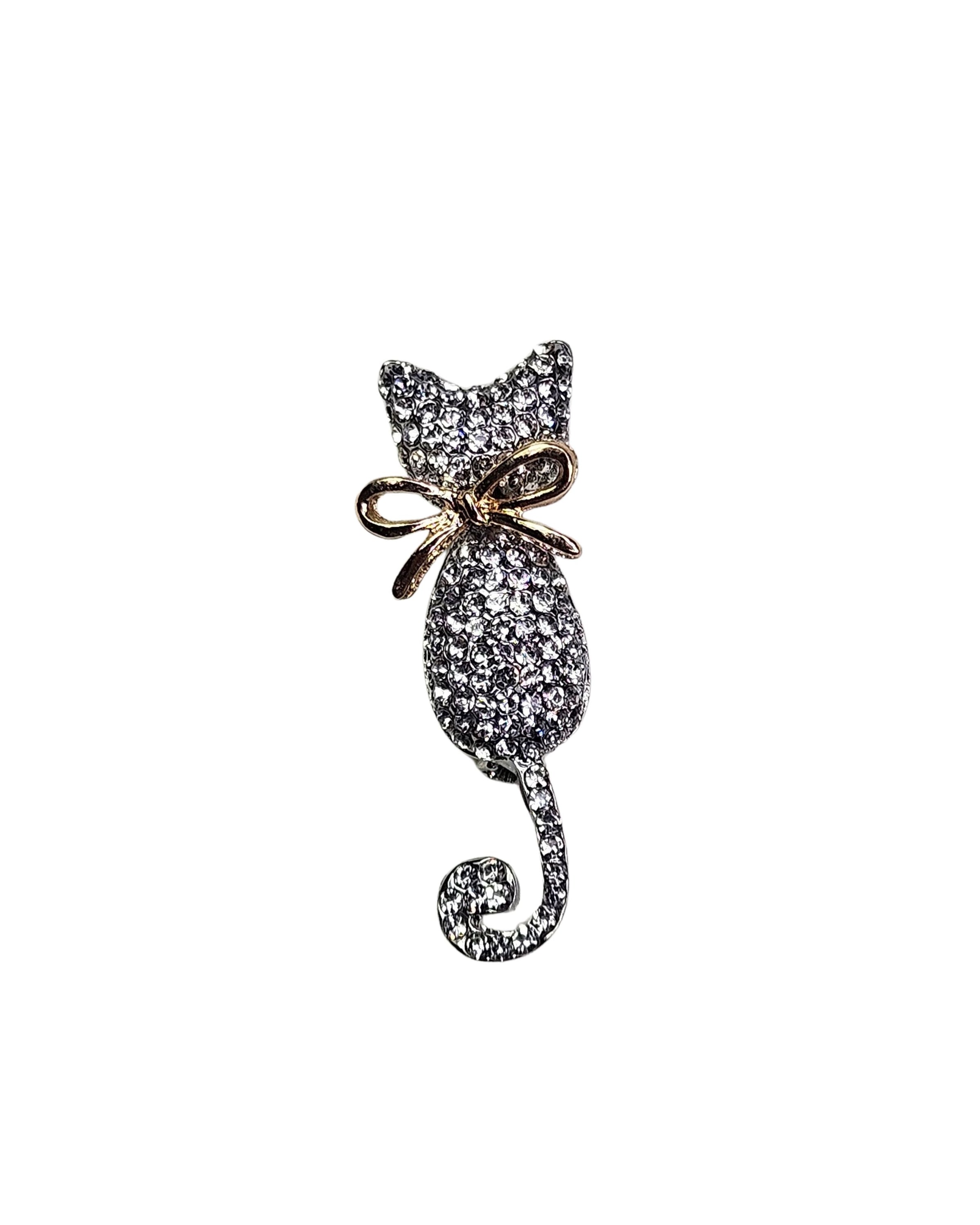 MayTree brooch "Cat with bow", with rhinestones