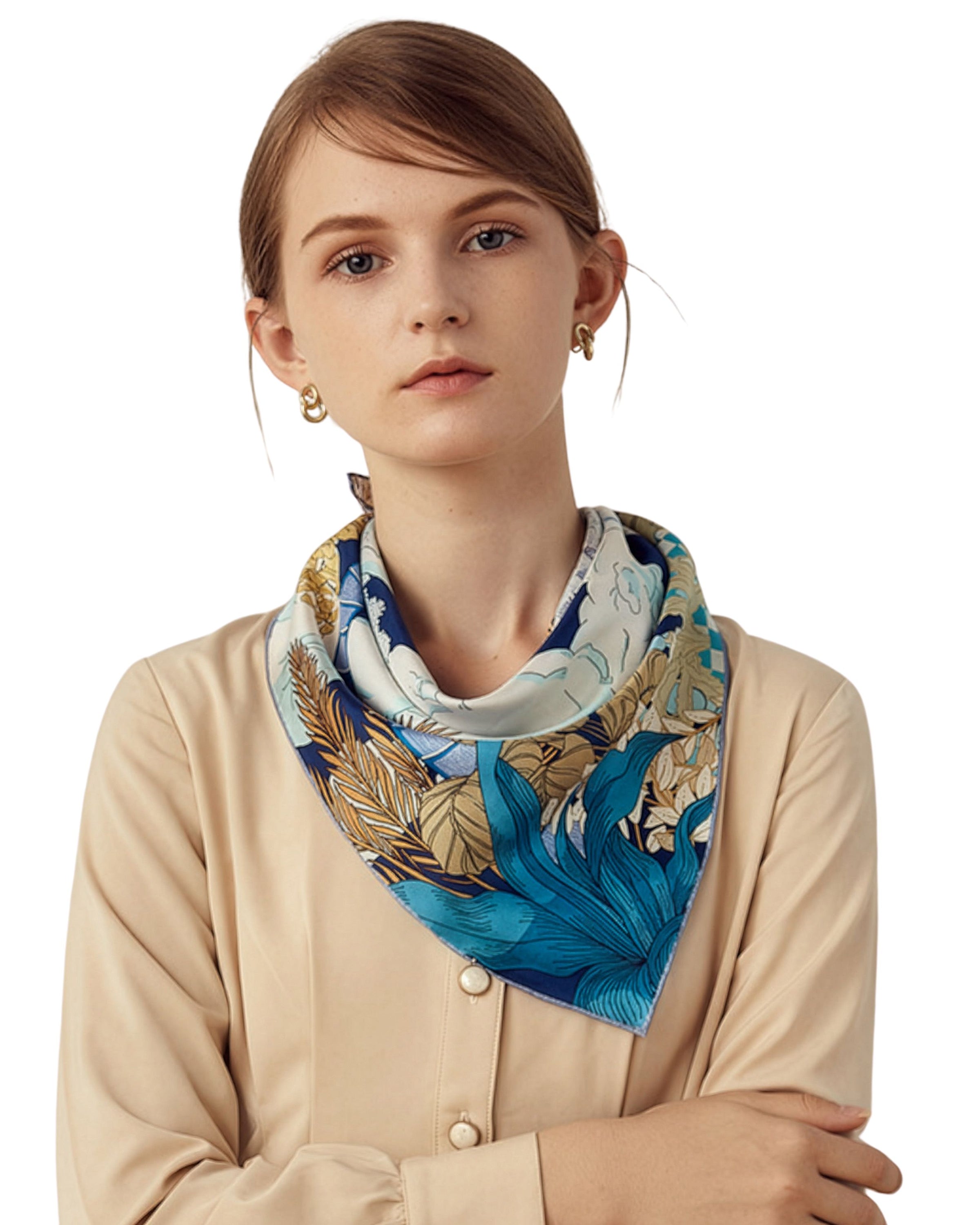 Seidentuch Premium Twill-Seide quadratisch 64x64cm, Sky Garden bei Nacht