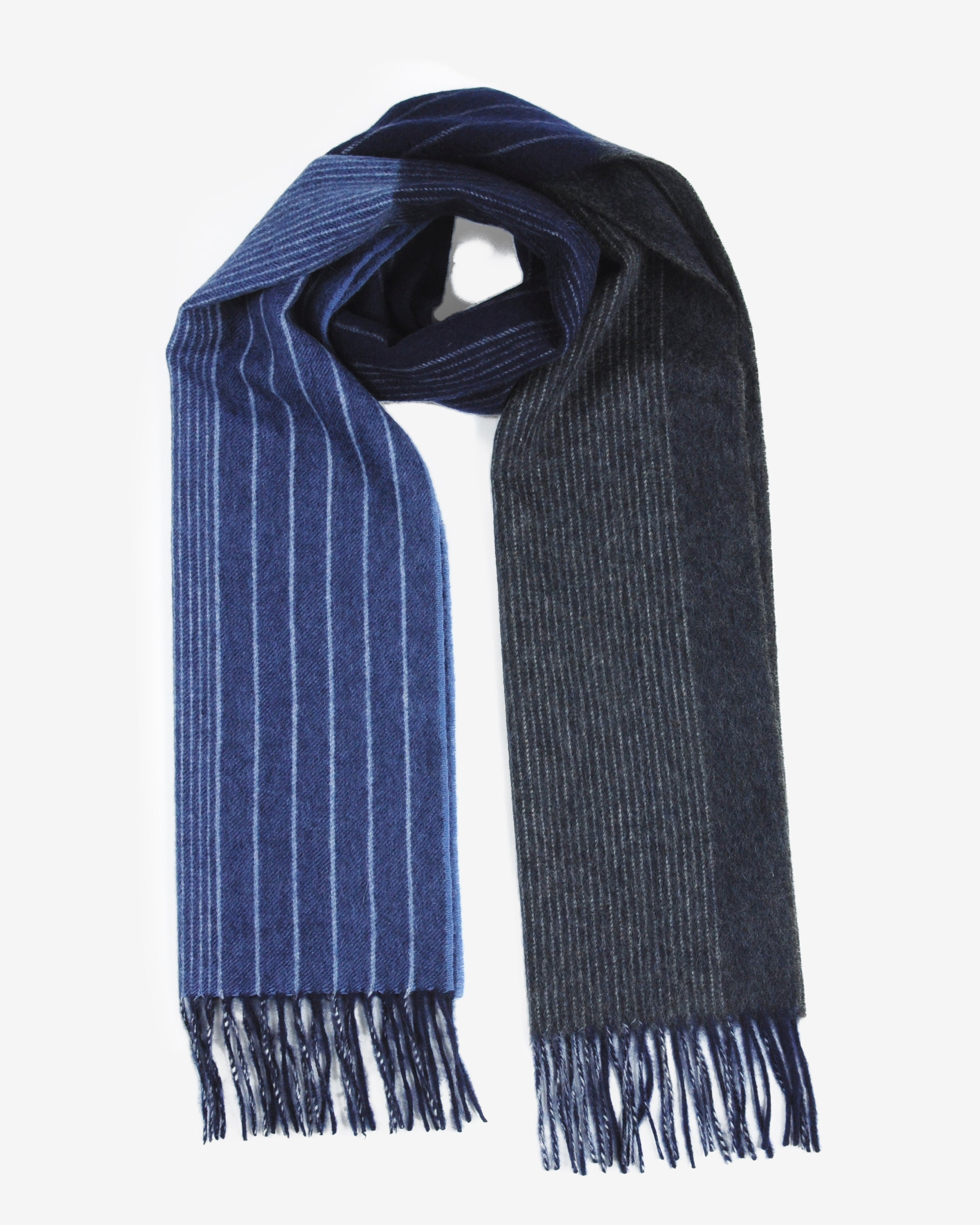 zweifarbiger Schal Damen und Herren aus 100% Kaschmir, gewebt gestreift blau