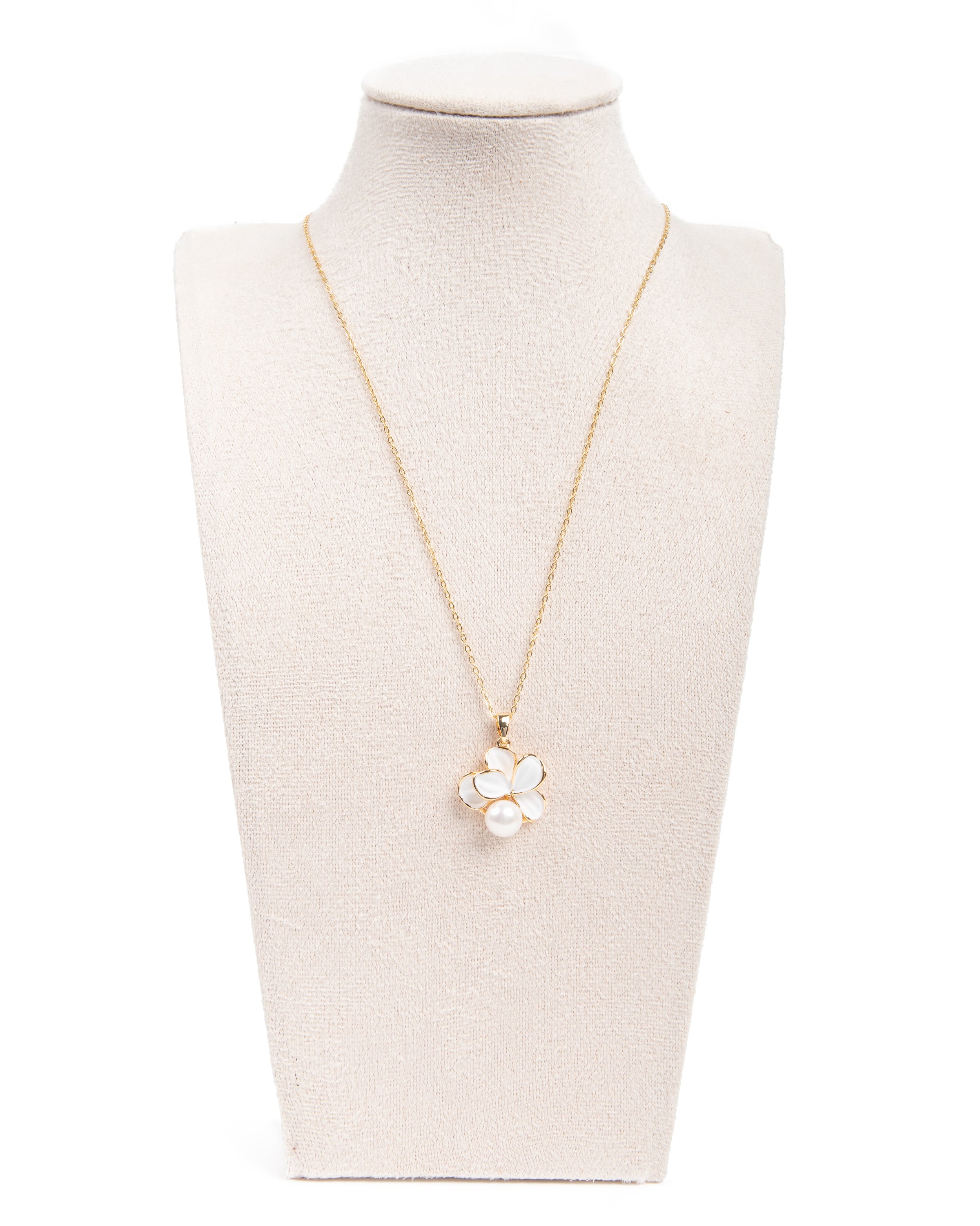 Chaîne en acier inoxydable Fleur d'orchidée avec perle d'eau douce, doré 18K