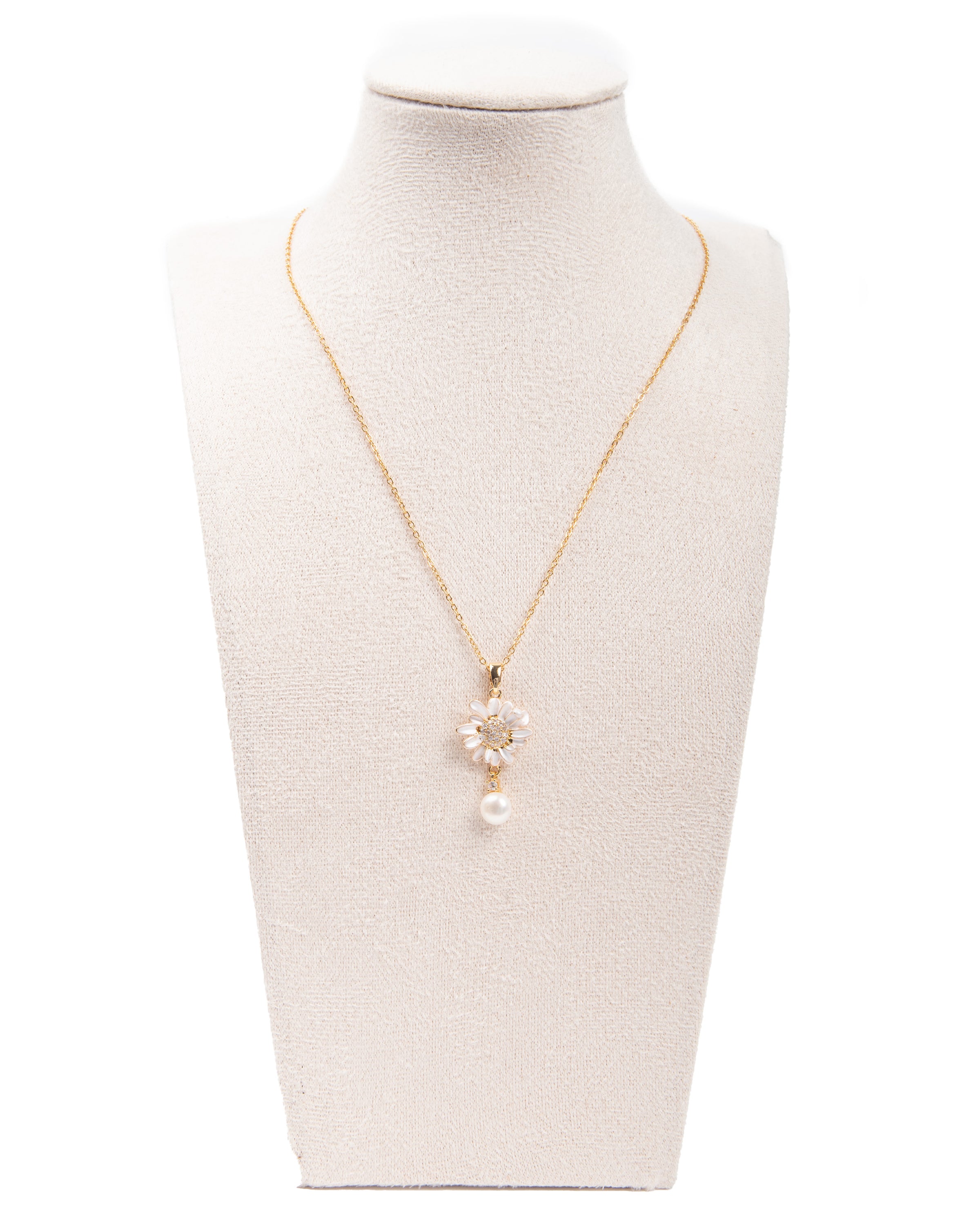 Edelstahlkette  Margaritenblüte mit Süsswasserperle und Strass