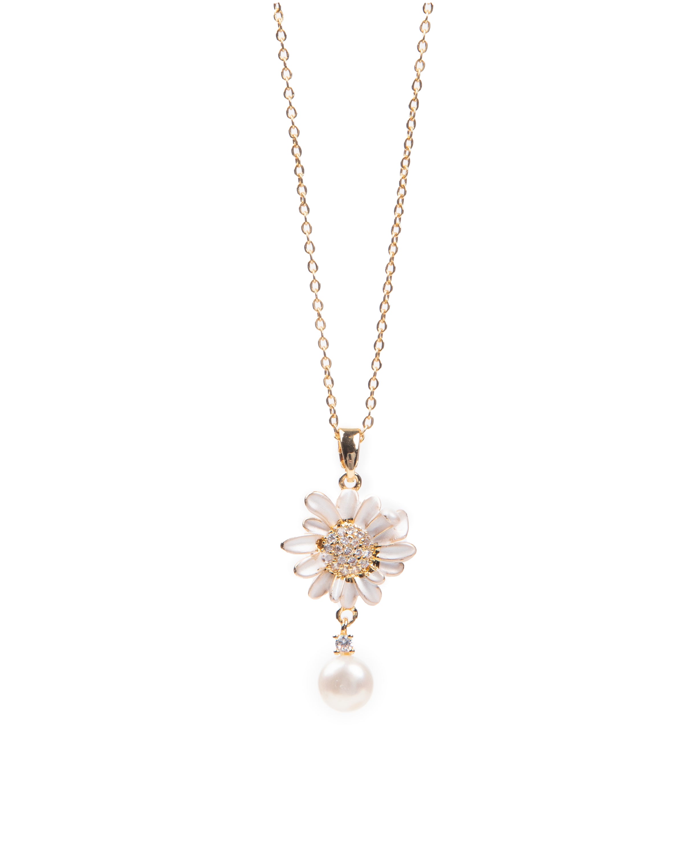Edelstahlkette  Margaritenblüte mit Süsswasserperle und Strass