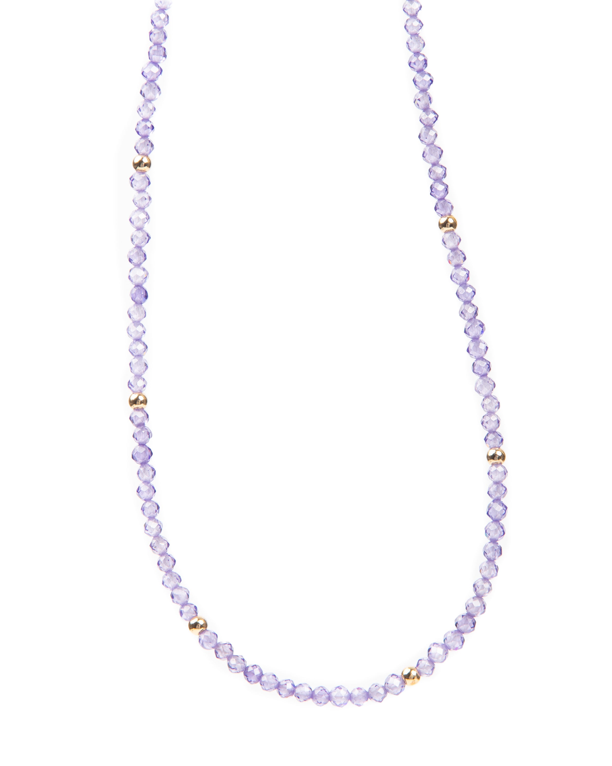 Chaîne cristal lilas avec perles dorées 18 carats