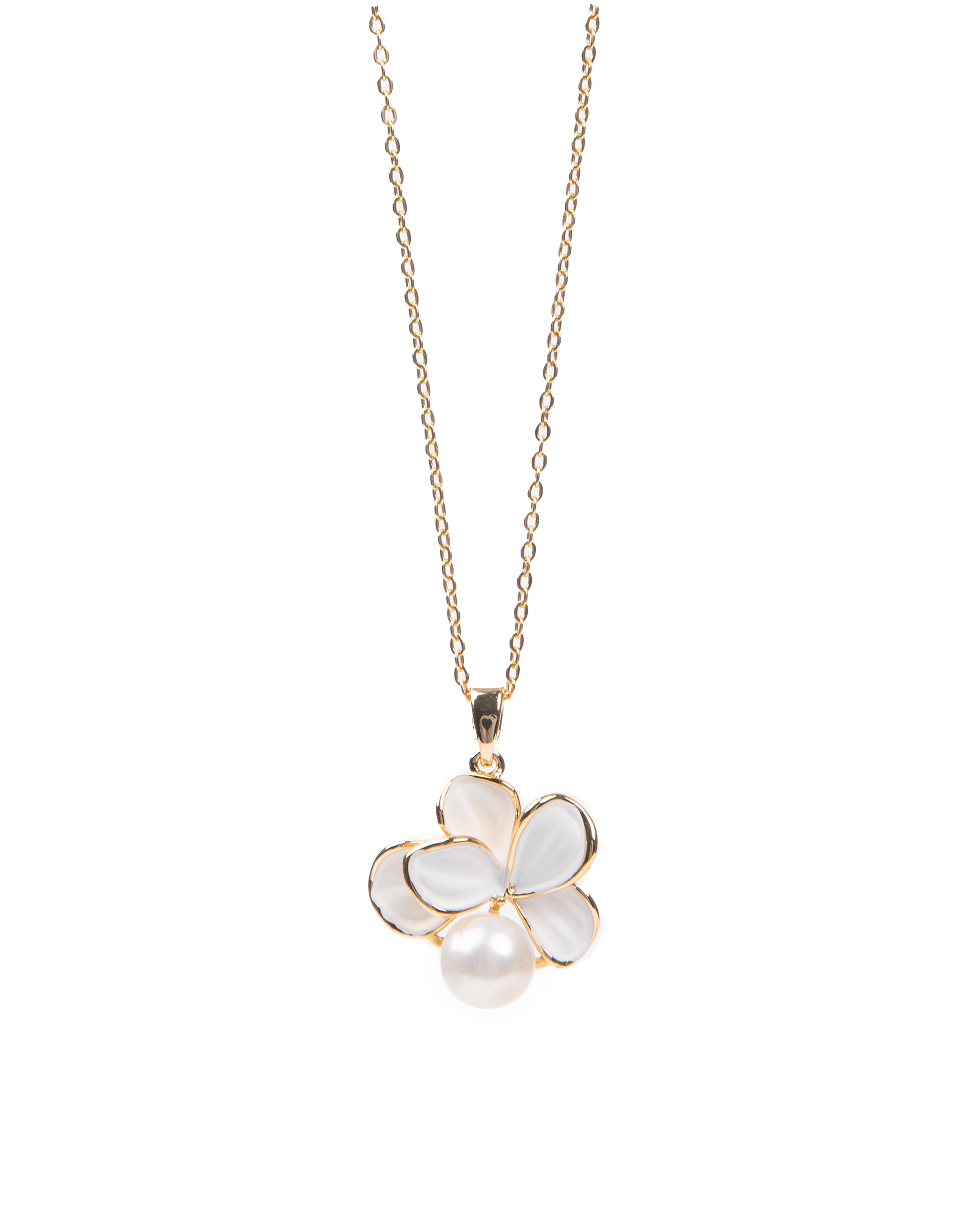 Chaîne en acier inoxydable Fleur d'orchidée avec perle d'eau douce, doré 18K