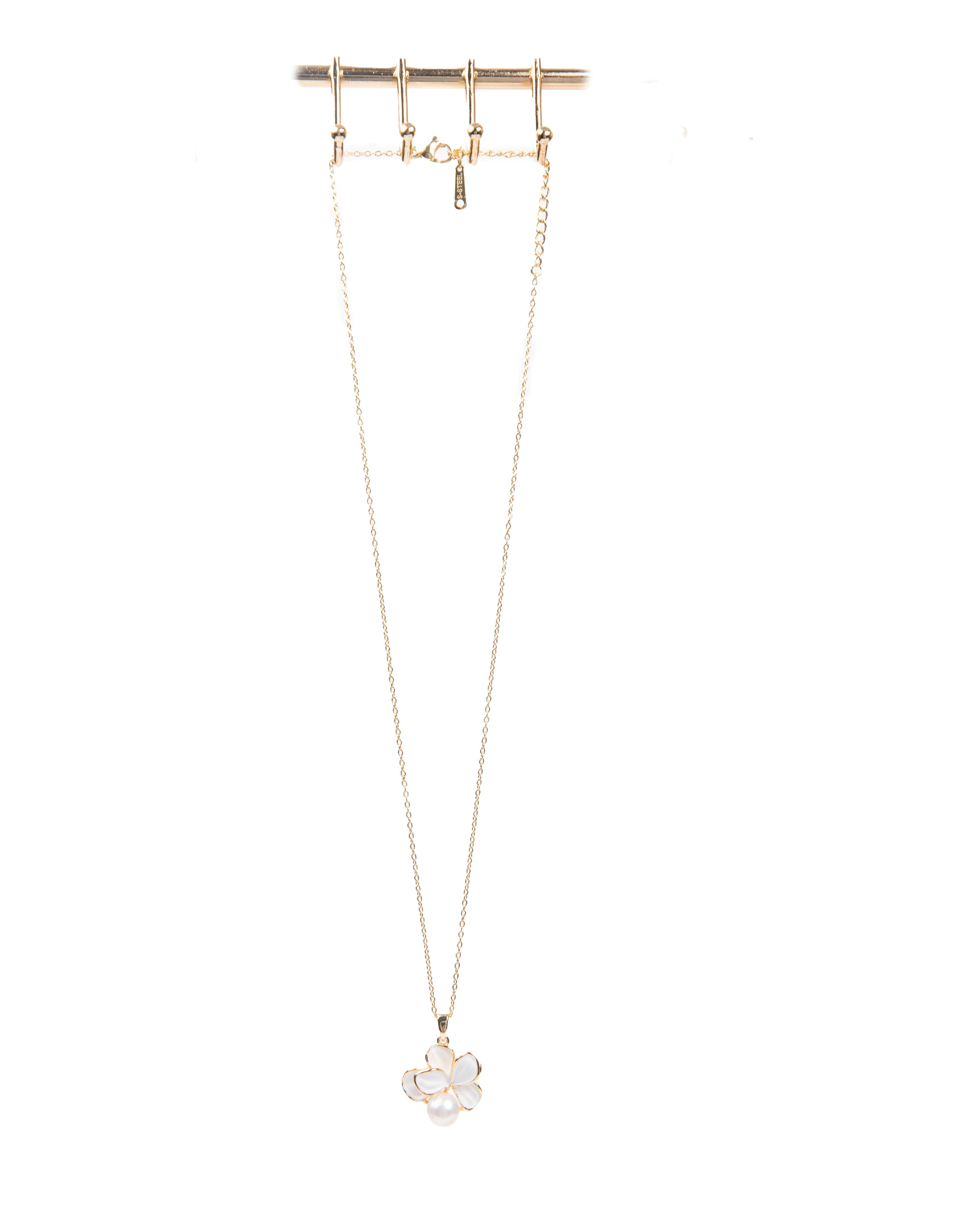 Chaîne en acier inoxydable Fleur d'orchidée avec perle d'eau douce, doré 18K