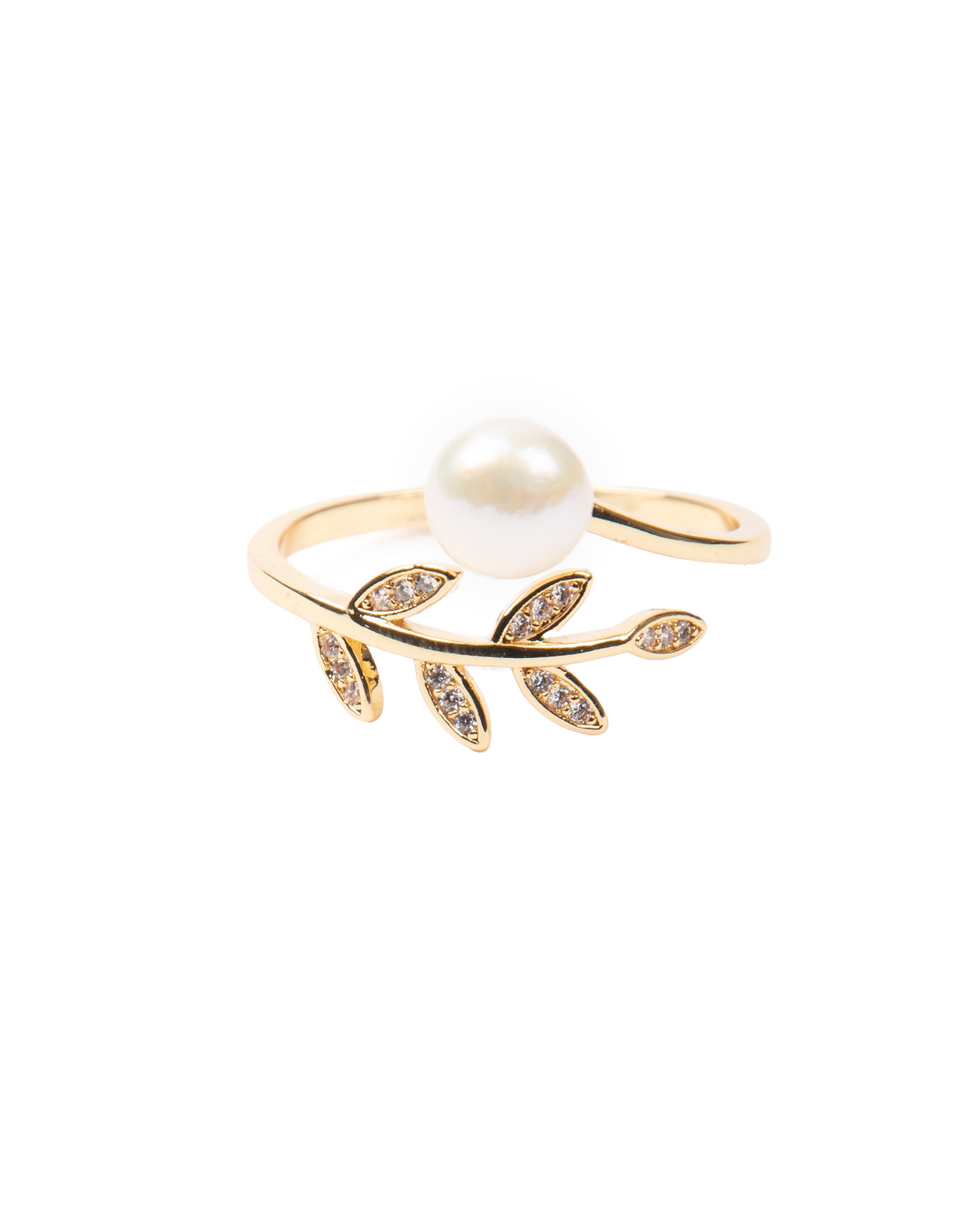 Ring Lorbeerzweig Perle