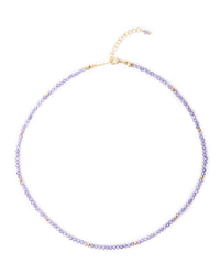 Chaîne cristal lilas avec perles dorées 18 carats