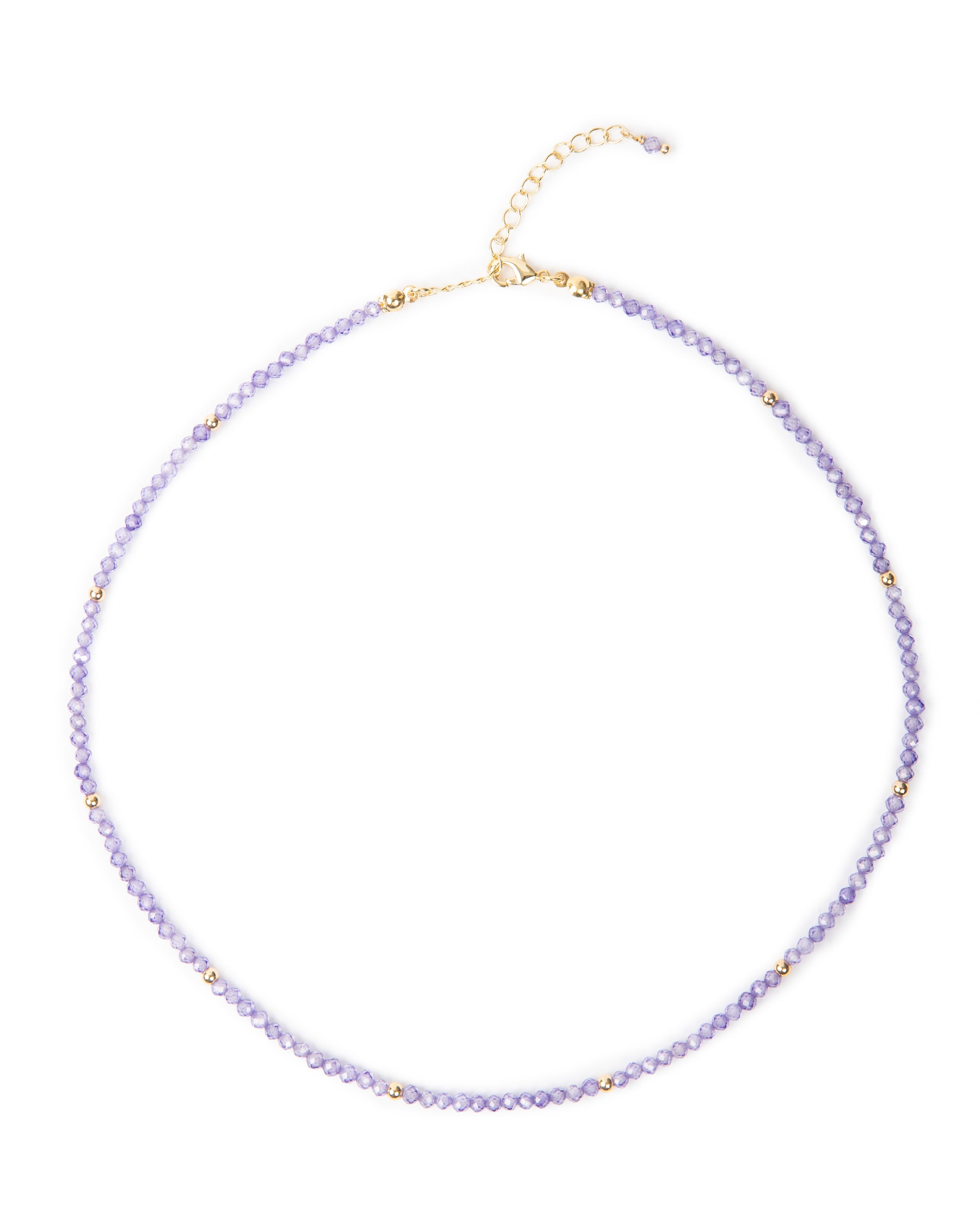 Chaîne cristal lilas avec perles dorées 18 carats