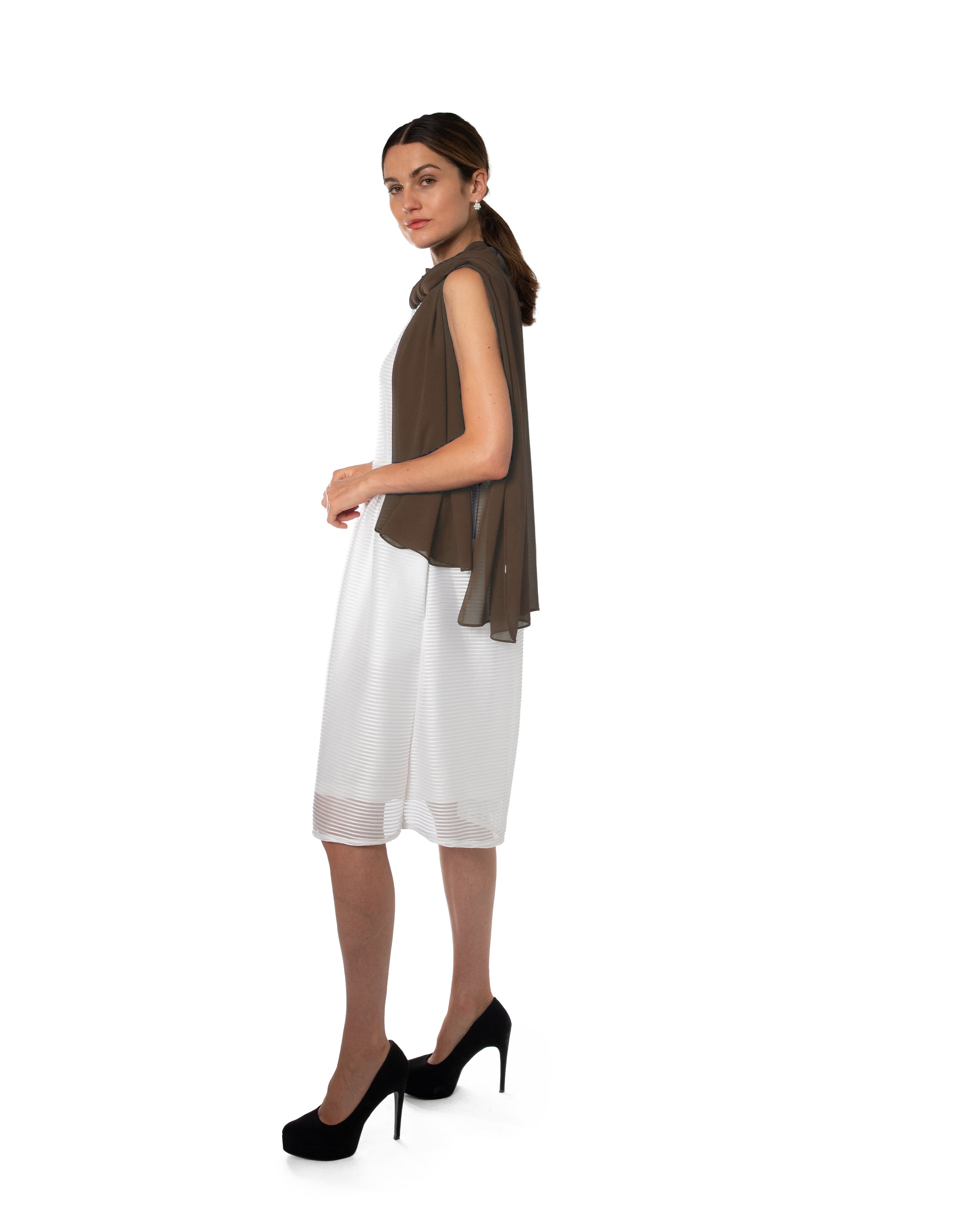 Mousseline de soie écharpe femme châle enveloppe pour robe de soirée robe de cocktail 70x180, brun chocolat