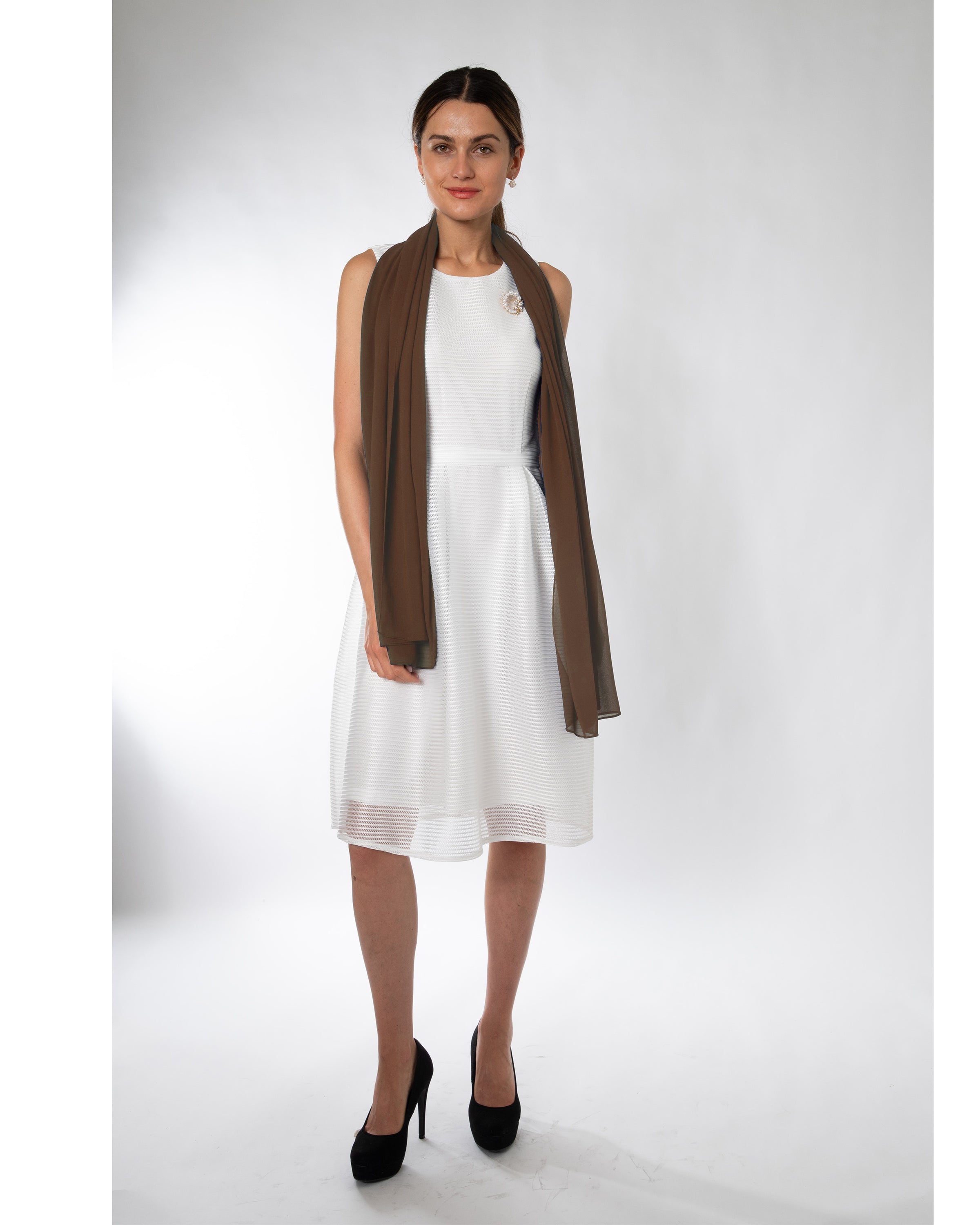Mousseline de soie écharpe femme châle enveloppe pour robe de soirée robe de cocktail 70x180, brun chocolat