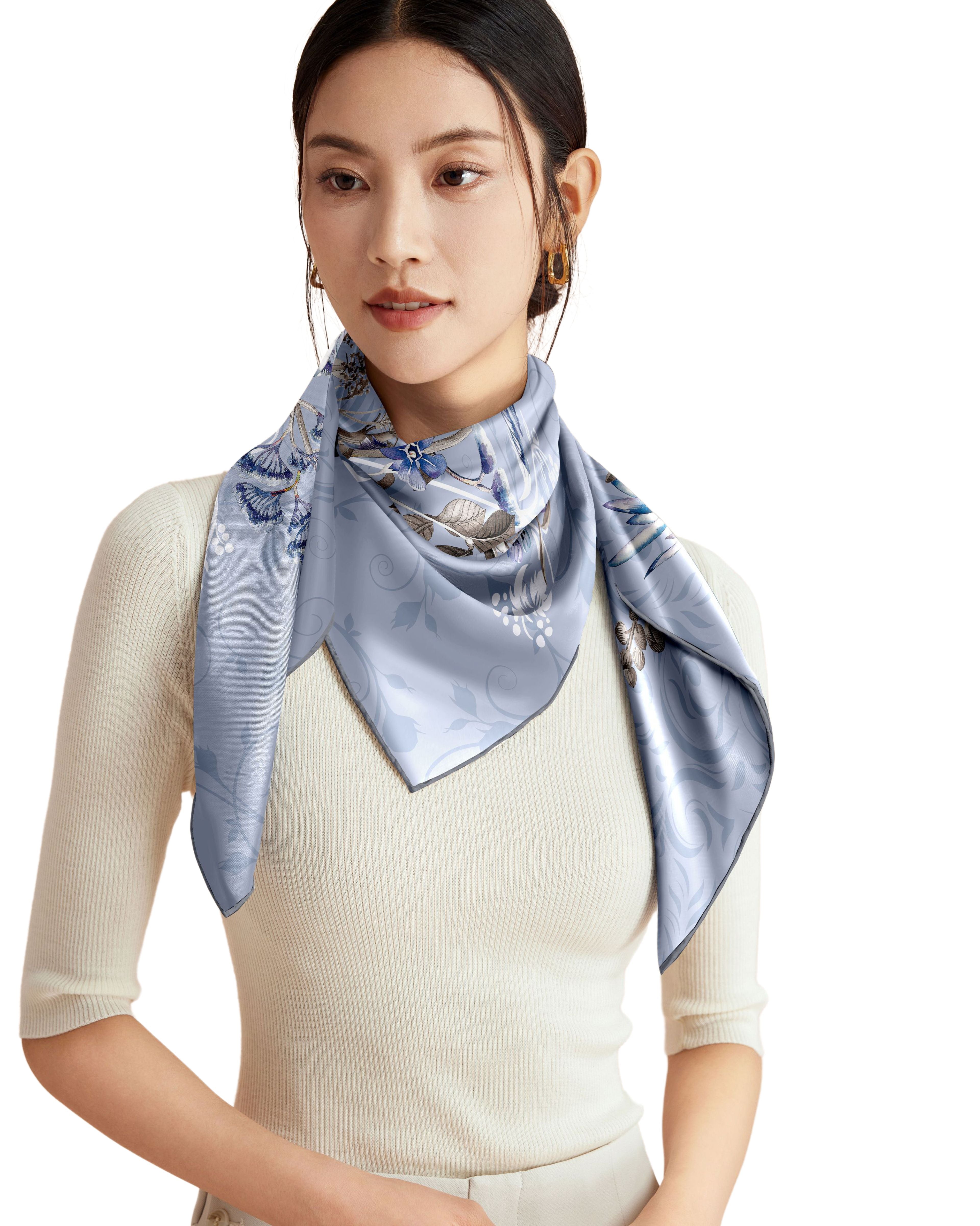 Silk scarf premium with hand-rolled edge square 86x86, summer