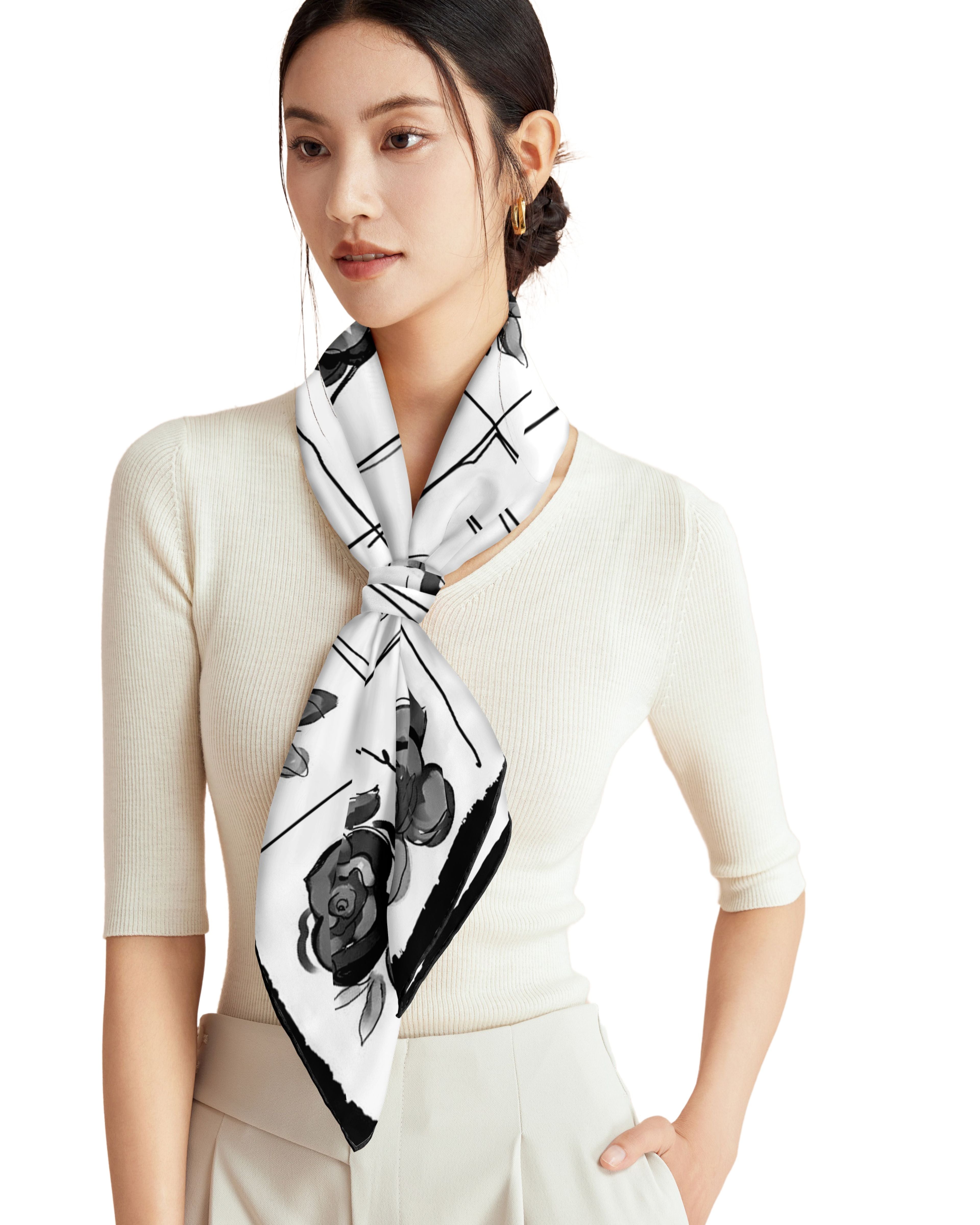 Silk scarf premium twill silk with hand-rolled edge square 86x86