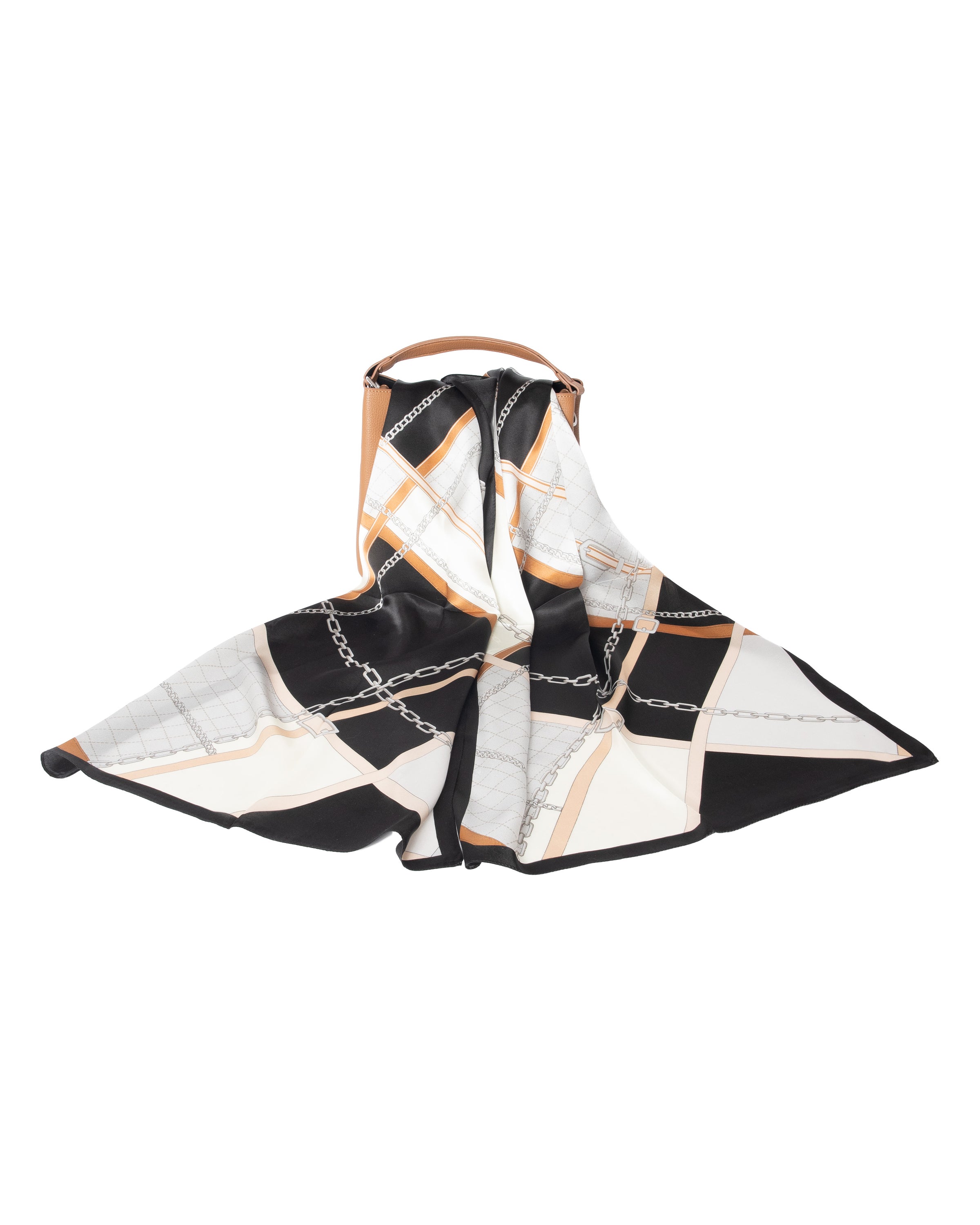 Silk scarf City Chic black beige 55 x 175 cm