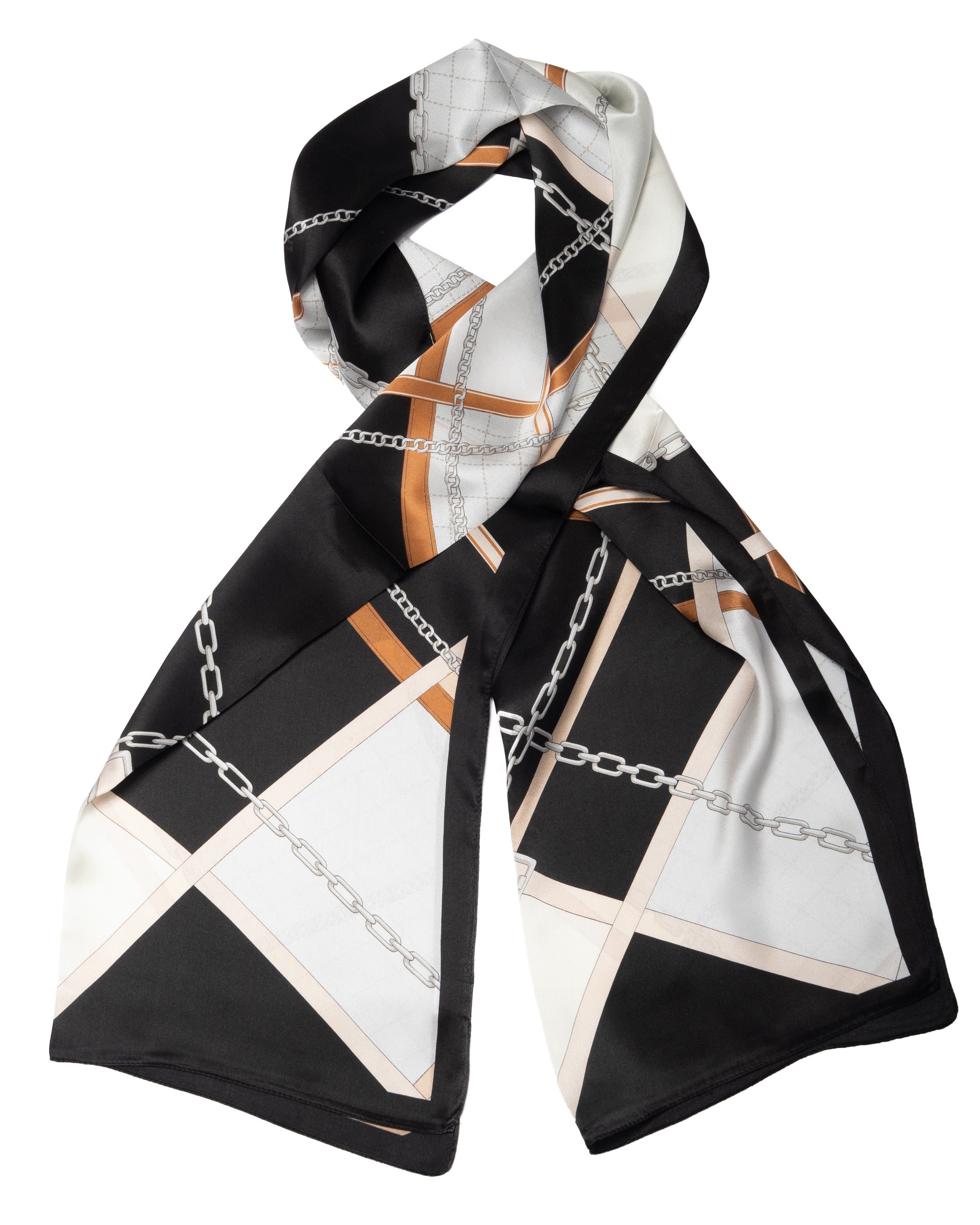 Silk scarf City Chic black beige 55 x 175 cm