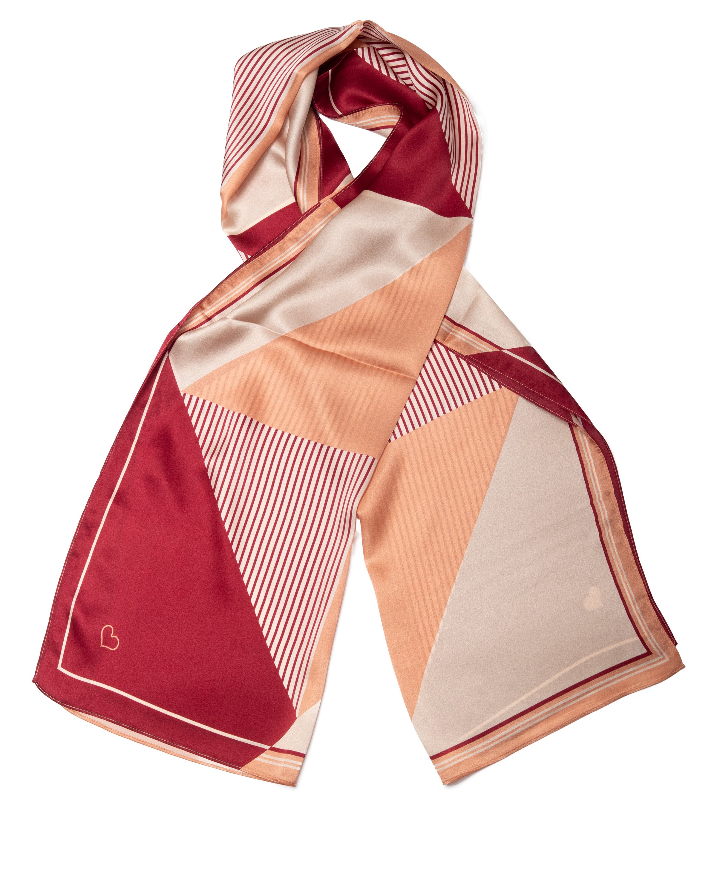 Silk scarf Retro Geometry Bordeaux-beige 55 x 175 cm