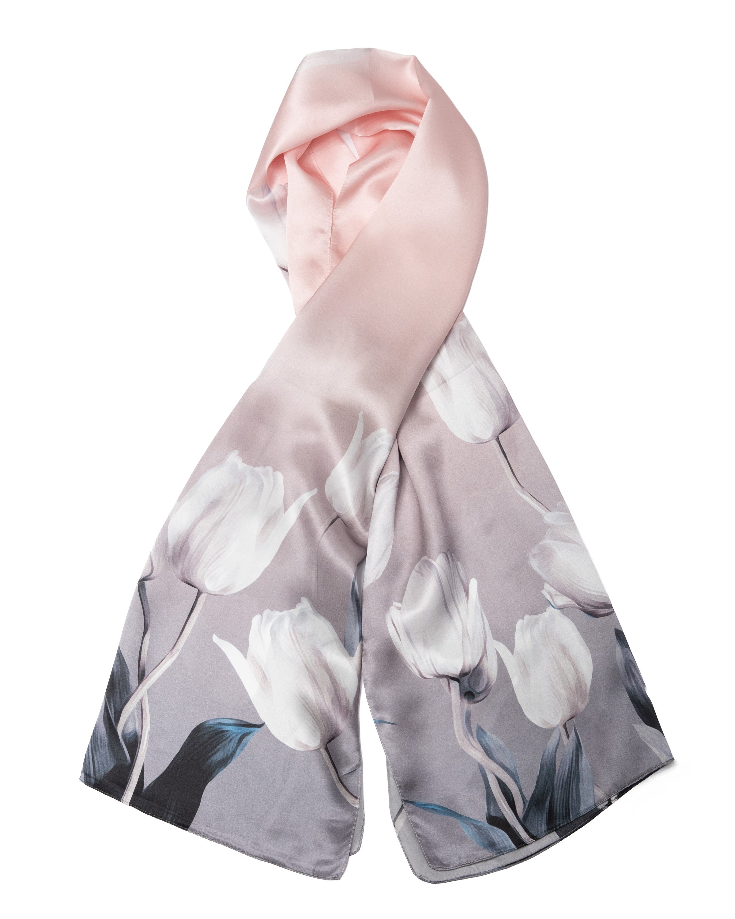 Silk scarf tulips pink 55 x 175 cm