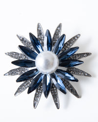 "Summer blossom" brooch, blue with rhinestones and a decorative pearl