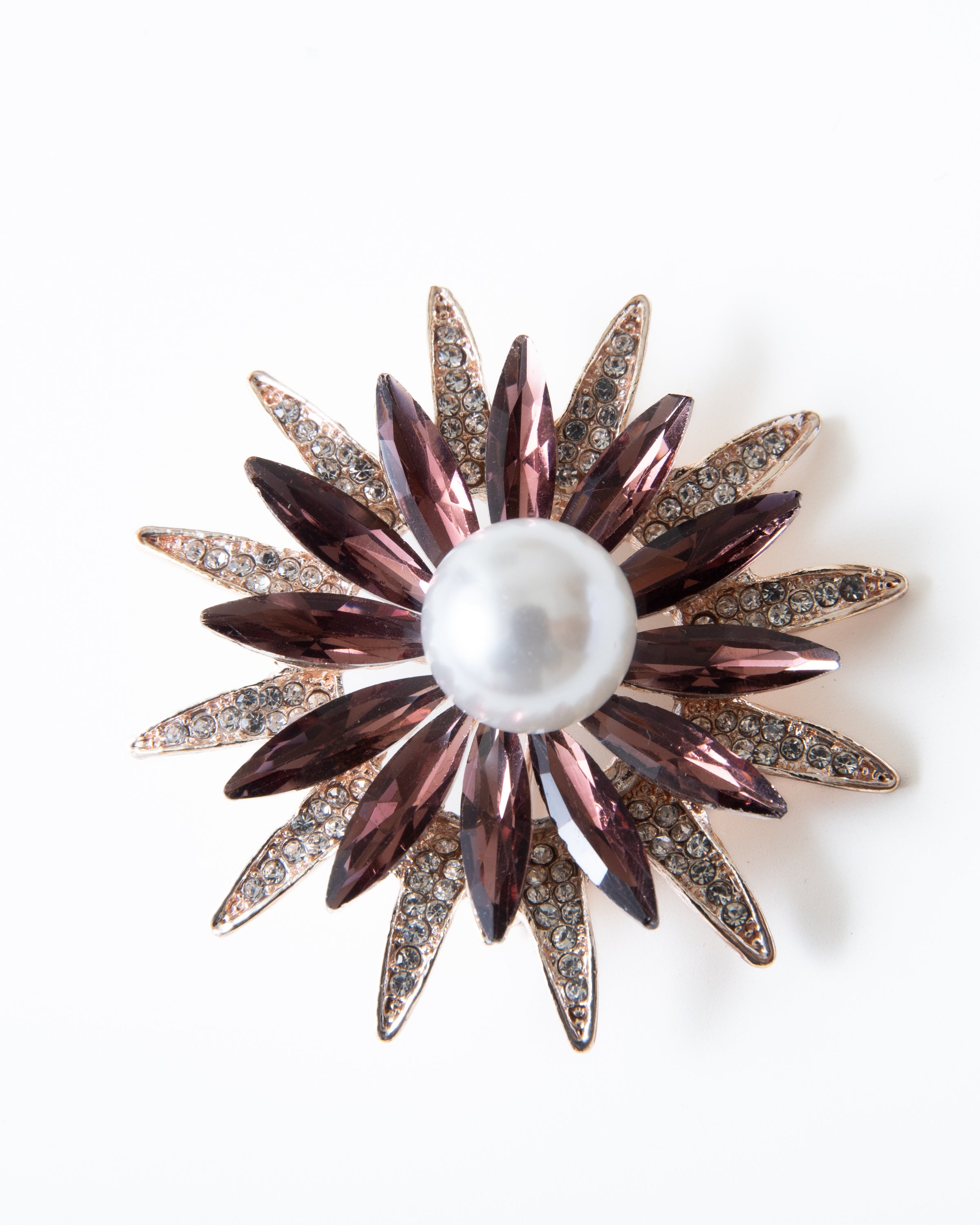 "Summer blossom" brooch, pink with rhinestones and a decorative pearl