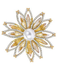 MayTree Brosche "Sommerblüte", gold mit Strass und einer Zierperle