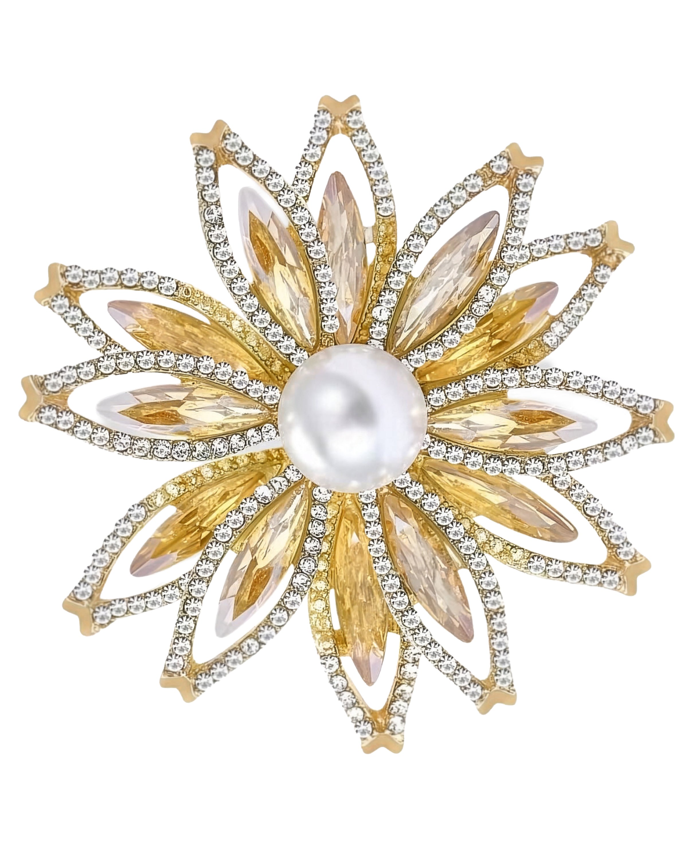 MayTree Brosche "Sommerblüte", gold mit Strass und einer Zierperle