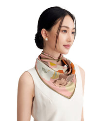 Seidentuch Premium Twill-Seide quadratisch 64x64cm, Wiesenblumen aprikose