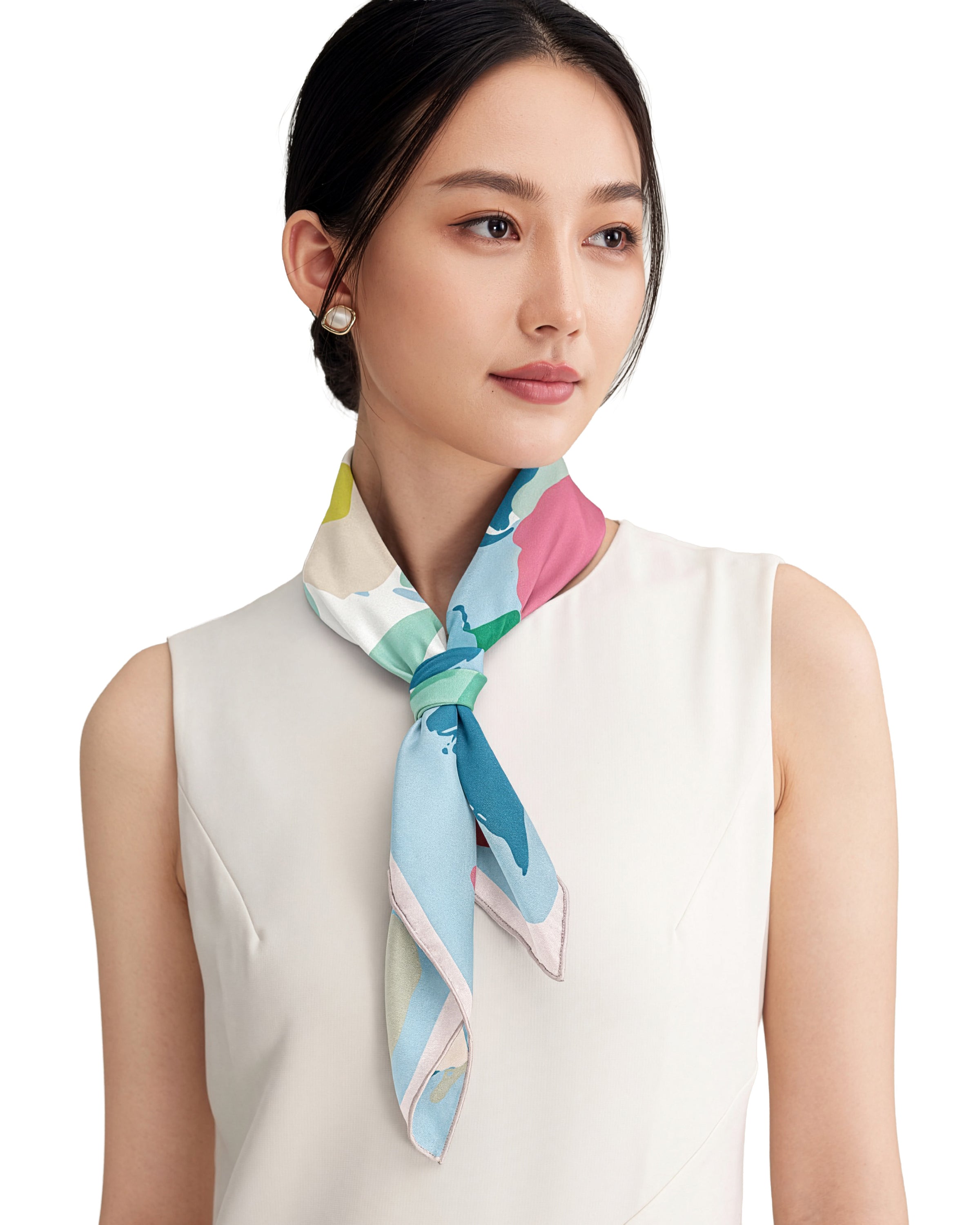 Seidentuch Premium Twill-Seide quadratisch 64x64cm, Wiesenblumen himmelblau