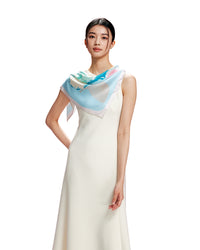 Seidentuch Premium Twill-Seide quadratisch 64x64cm, Wiesenblumen himmelblau