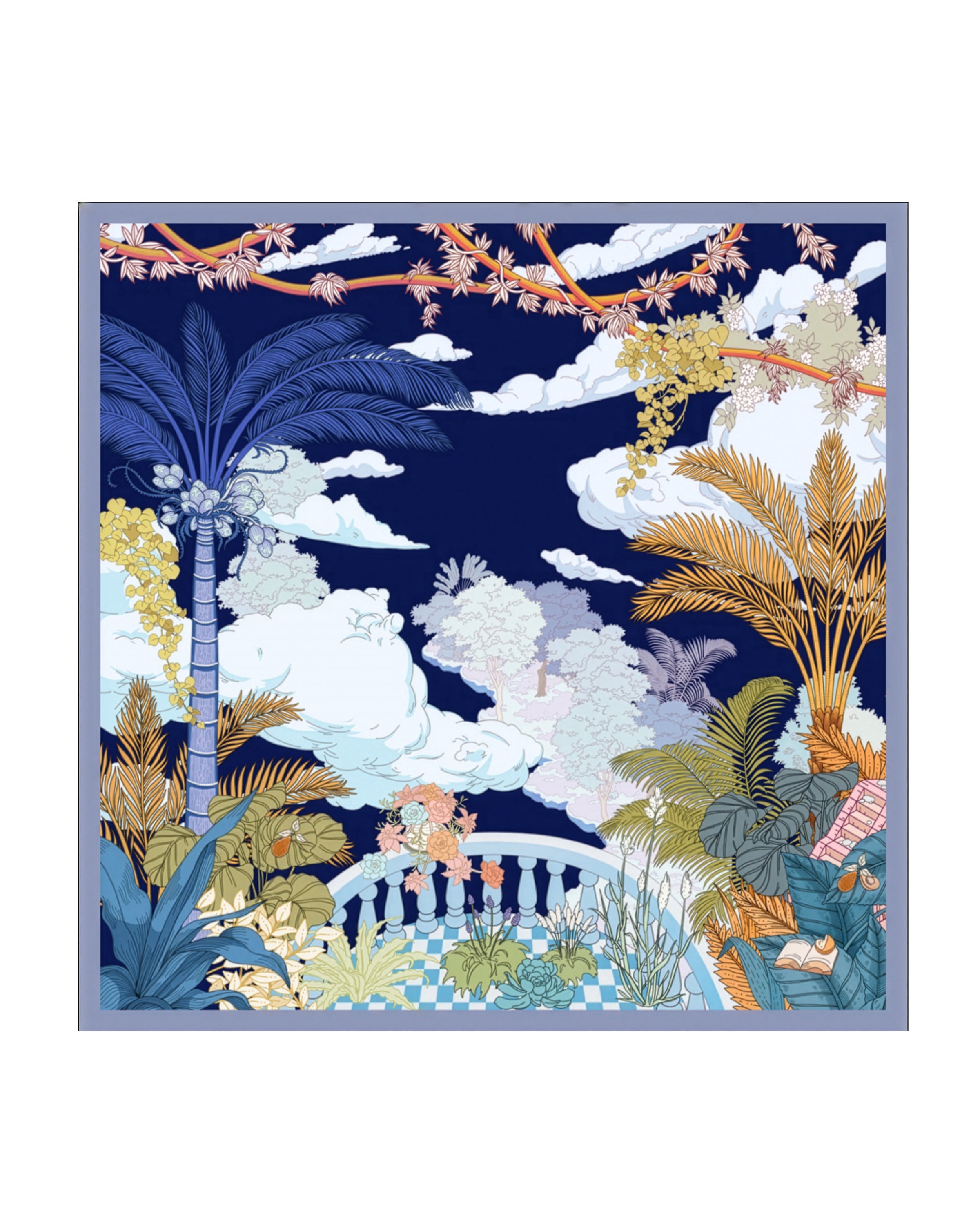 Seidentuch Premium Twill-Seide quadratisch 64x64cm, Sky Garden bei Nacht