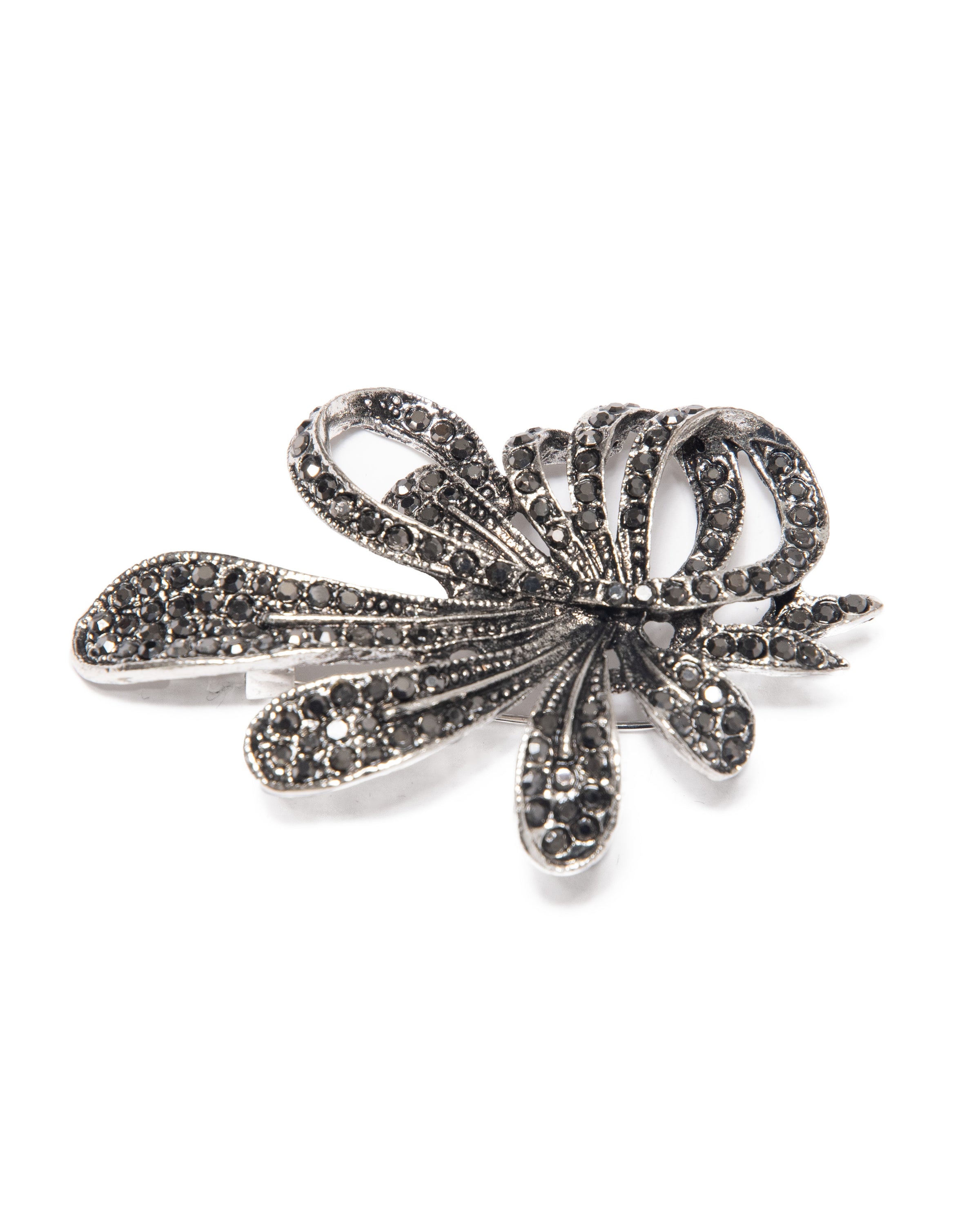 MayTree Brosche "Vintage Blüte", brilliant mit schwarzem Strass