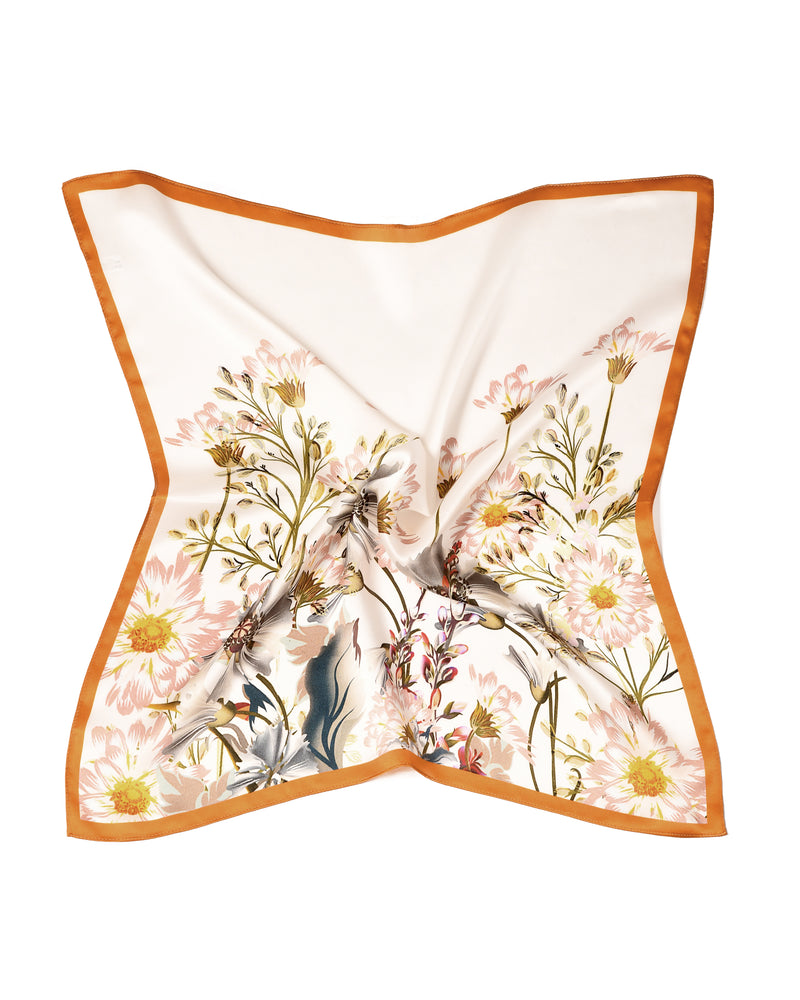 Seidentuch quadratisch Sommerblüte Margeriten 53x53cm rosa orange weiß, Nickituch, Bandana-Schal