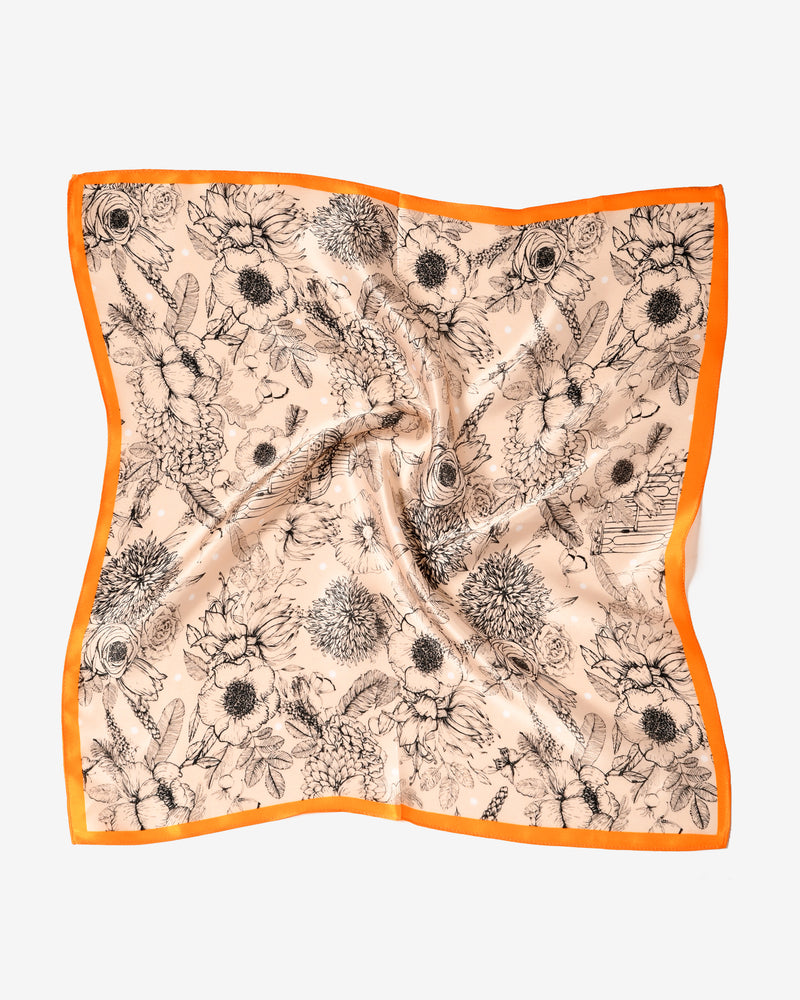 Seidentuch quadratisch Sommerblüte orange  53x53 mit dezenten Pünktchen, Nickituch, Bandana-Schal